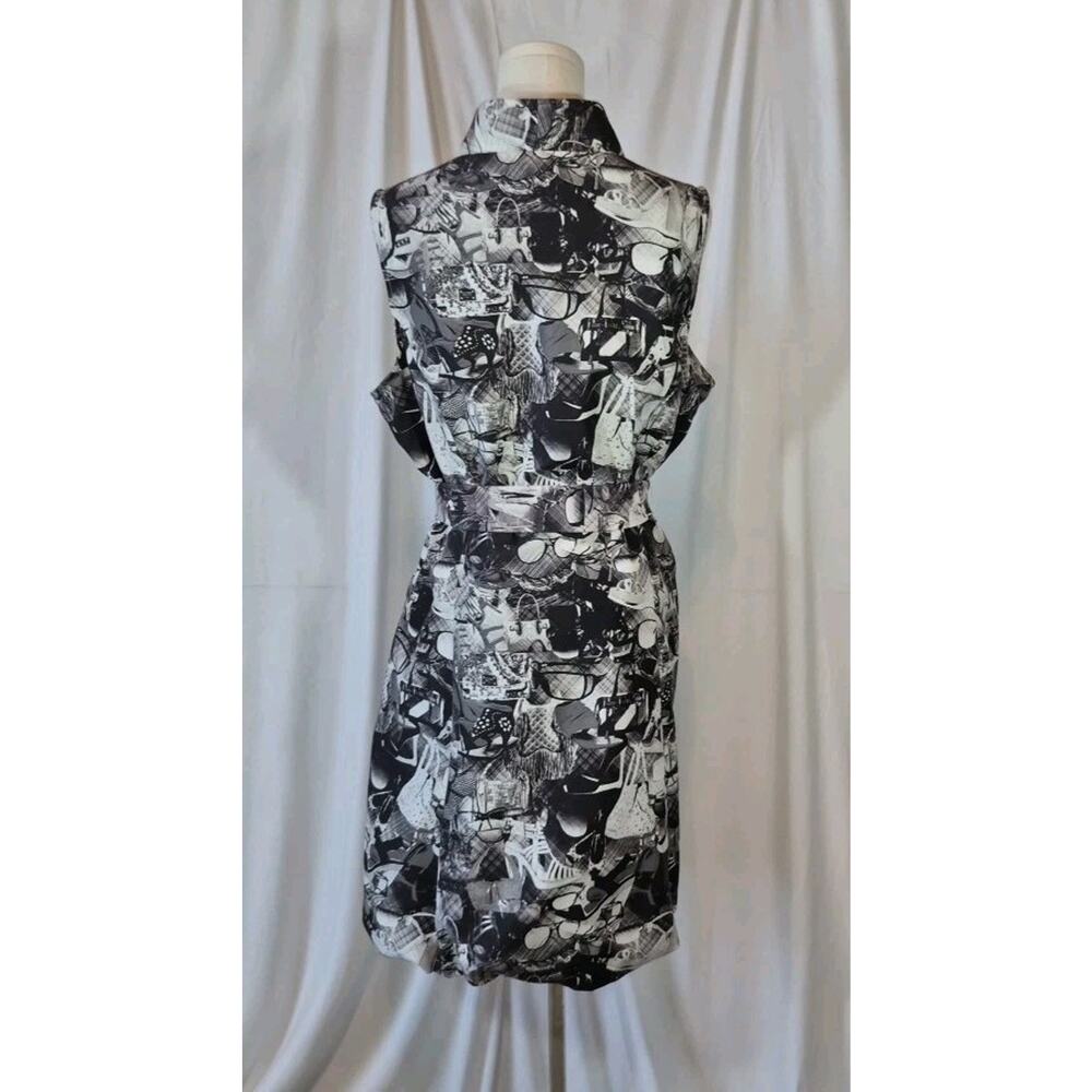 Samuel Dong Black White Print Front Zipper Mini Dress Large Graphic - Picture 9 of 11